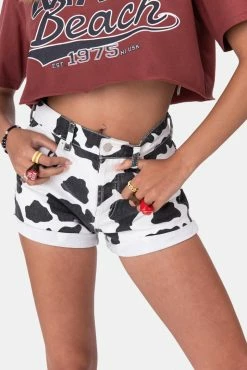 Adika Sol Cow Print Denim Shorts OUTLET