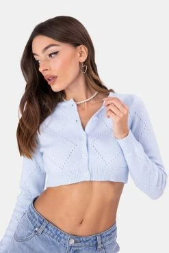 Adika Perforated Diamond Pattern Cropped Cardigan