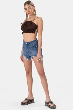 Adika Bell Distressed Pattern Denim Shorts