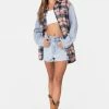 Adika Brassline Denim-Sleeve Plaid Shirt