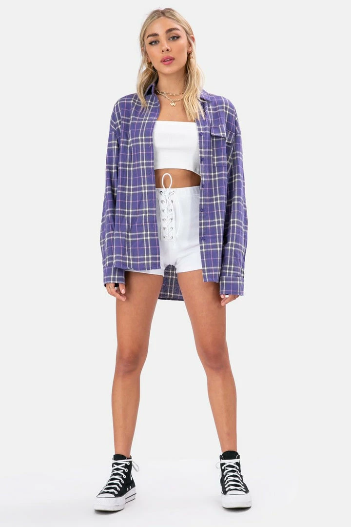 Discount 😀 Adika OUTLET Slash Oversize Plaid 👕 Shirt 💯 4 Adika OUTLET Slash Oversize Plaid Shirt