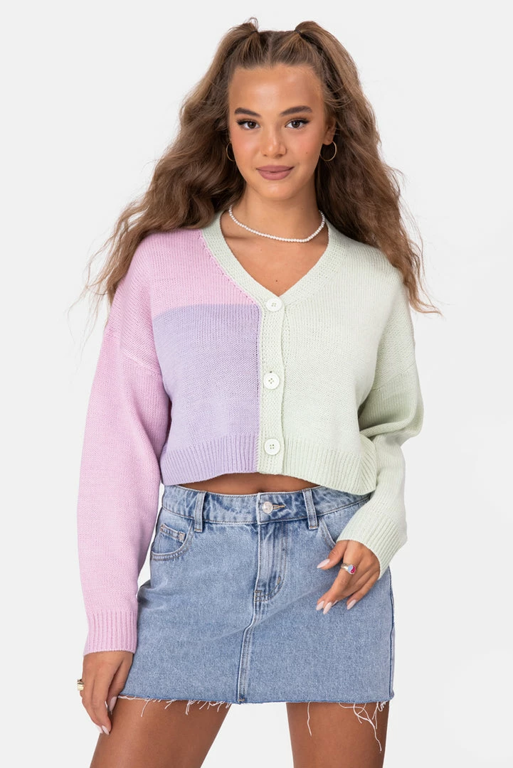 Flash Sale ⌛ Adika Morello Color-Block Cropped Cardigan ❤️ 2 Adika Morello Color-Block Cropped Cardigan