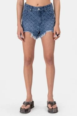 Adika Bell Distressed Pattern Denim Shorts