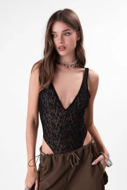 Adika Flapper Plunge Lace Bodysuit Clothing