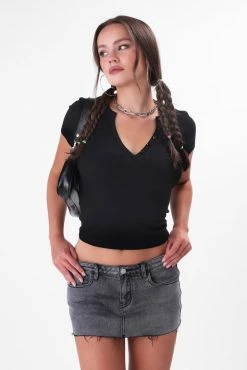 Adika Snapper Button Placket Ribbed Tee New