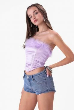 Adika PARIS Rhinestone-Typographic Denim Shorts