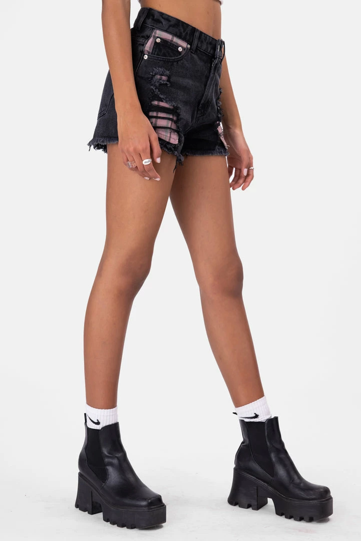 New 😉 Adika Fix Plaid Detail Denim Shorts ✨ 3 Adika Fix Plaid Detail Denim Shorts