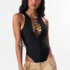 Adika Banderas Lace-Up Bodysuit Clothing