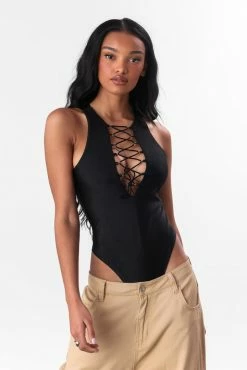 Adika Banderas Lace-Up Bodysuit Clothing