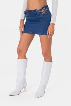 Adika Watts Side-Lace Denim Mini Skirt Clothing