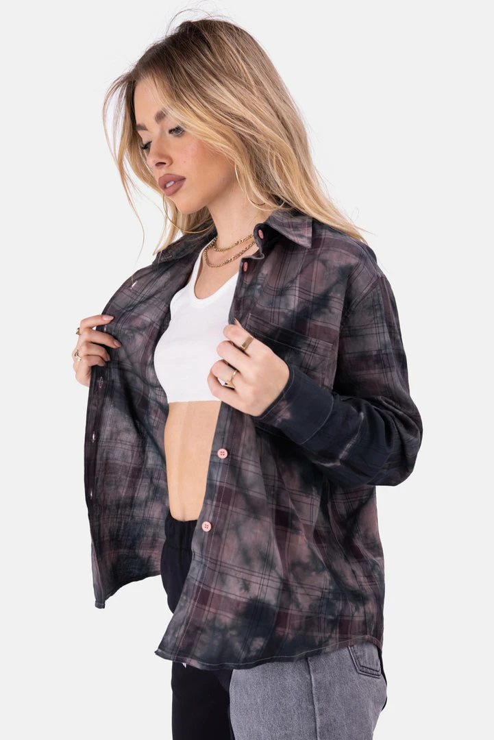 New 🔔 Adika Max Tie-Dye Plaid 👚 Shirt ✨ 3 Adika Max Tie-Dye Plaid Shirt