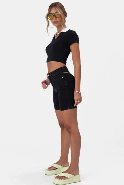 Adika Cut-Out Detail Biker Denim Shorts