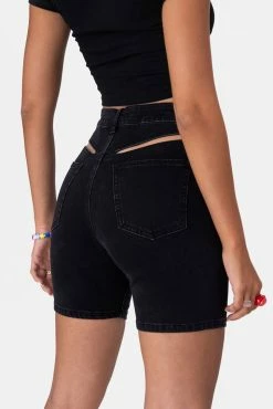Adika Cut-Out Detail Biker Denim Shorts