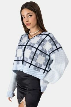 Adika Grids Mixed Print Cropped Cardigan
