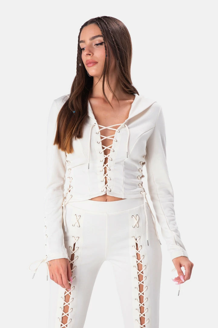 Budget 😀 Adika Linkin Lace-Up Hooded Top Clothing 🎁 1 Adika Linkin Lace-Up Hooded Top Clothing