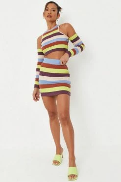 Adika MISSGUIDED // Striped Cold-Shoulder Ribbed Top Tops