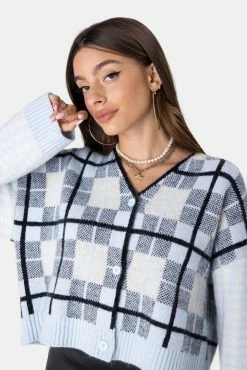 Adika Grids Mixed Print Cropped Cardigan