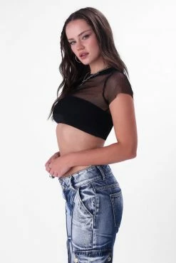 Adika Lavigne Cropped Mesh Tee New