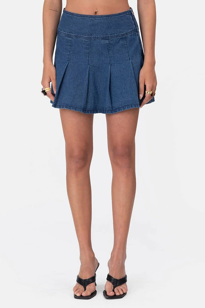 Brand new 🔔 Adika Anderson Pleated Denim Mini 👗 Skirt Clothing 🌟 2 Adika Anderson Pleated Denim Mini Skirt Clothing