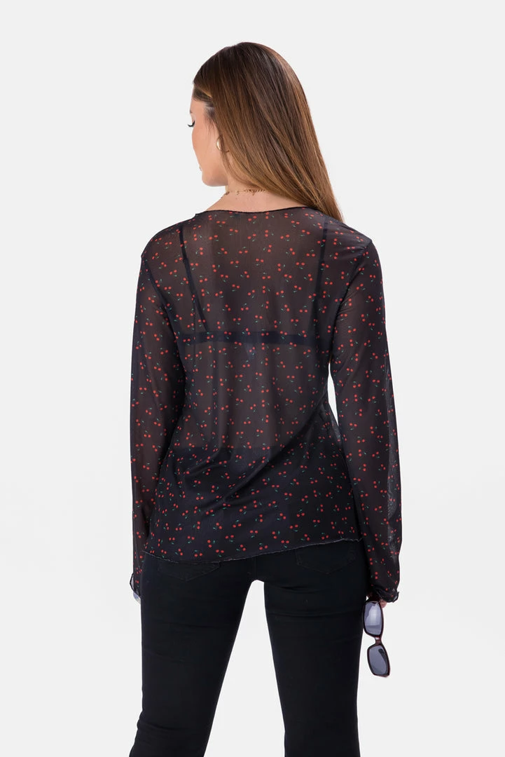 Best reviews of 🌟 Adika Cherries Tie-Front Mesh Top ⭐ 4 Adika Cherries Tie-Front Mesh Top