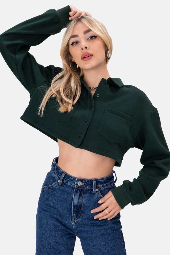 Outlet ❤️ Adika OUTLET Chardy Cropped Button-Down Sweatshirt ⌛ 1 Adika OUTLET Chardy Cropped Button-Down Sweatshirt