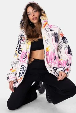 Adika Scribs Graffiti Faux Fur Jacket