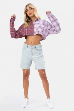 Adika Plaid Crop Button Down Shirt OUTLET