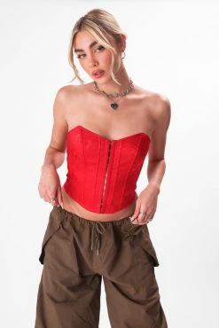 Adika Rouge Jacquard Corset Top Clothing
