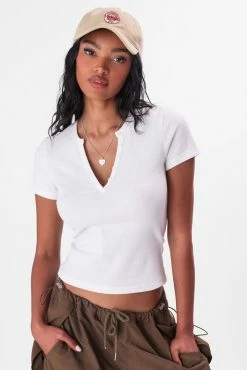 Adika Snapper Button Placket Ribbed Tee