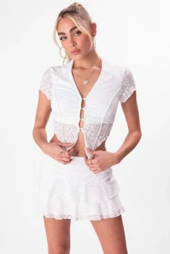 Adika Wingsie Button-Closure Lace Top Clothing