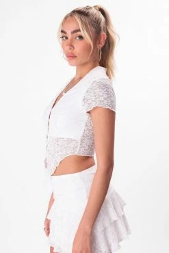 Adika Wingsie Button-Closure Lace Top Clothing