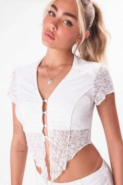 Adika Wingsie Button-Closure Lace Top Clothing