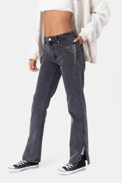 Adika Clothing Studs Side-Slit Jeans | STRAIGHT