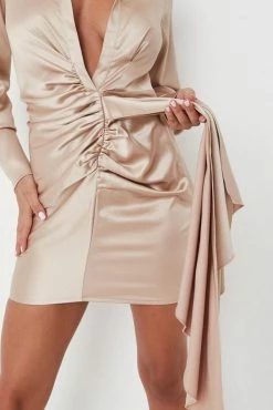 Adika MISSGUIDED // Satin-Finish Draped-Front Mini Dress Dresses & Skirts