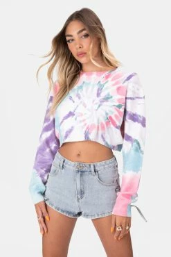Adika Brook Tie-Dye Cropped Knit Sweater OUTLET