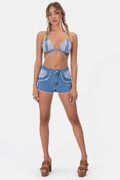 Adika Harbor Fringed-Detail Denim Shorts