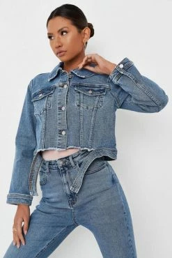 Adika MISSGUIDED // Waist-Tie Cropped Denim Jacket