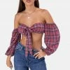 Adika OUTLET Plaid Off-Shoulder Crop Top