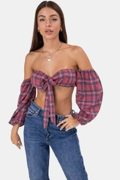 Adika OUTLET Plaid Off-Shoulder Crop Top