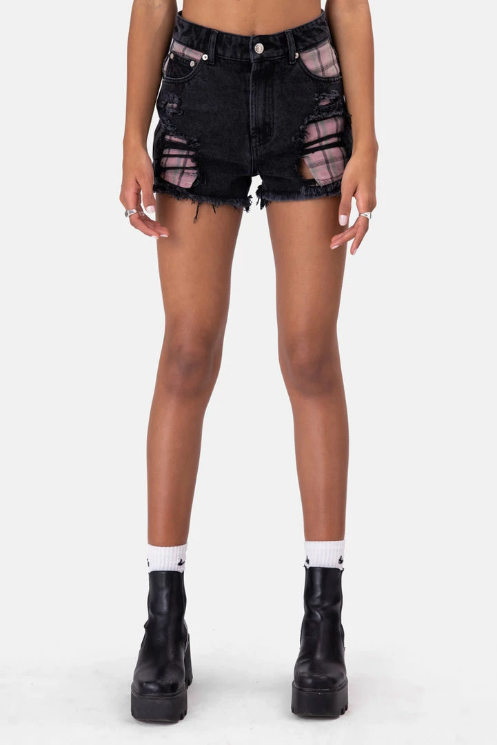 New 😉 Adika Fix Plaid Detail Denim Shorts ✨ 2 Adika Fix Plaid Detail Denim Shorts