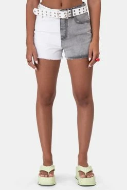 Adika Mono Color-block Denim Shorts