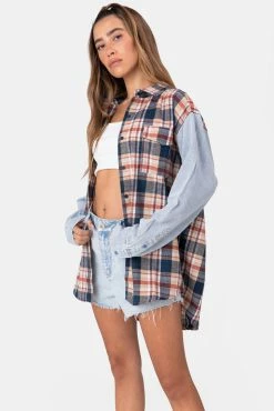 Adika Brassline Denim-Sleeve Plaid Shirt