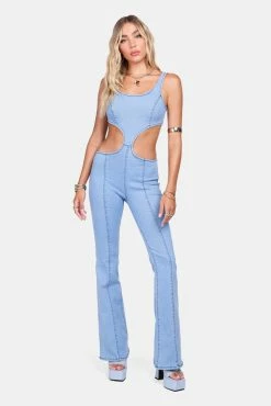 Adika Album Cover Cut-Out Denim Jumpsuit New