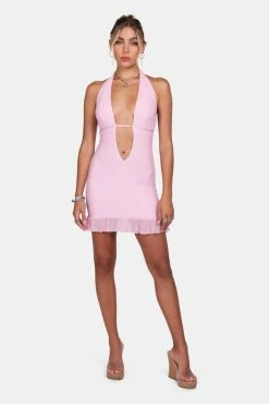 Adika Forever & Ever Plunge Halter Mini Dress New
