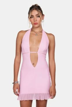 Adika Forever & Ever Plunge Halter Mini Dress New