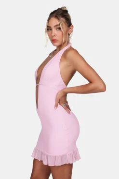 Adika Forever & Ever Plunge Halter Mini Dress New