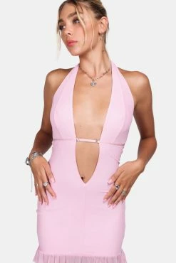 Adika Forever & Ever Plunge Halter Mini Dress New