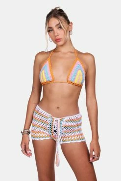 Adika Beach Hangs Striped Crochet Shorts New