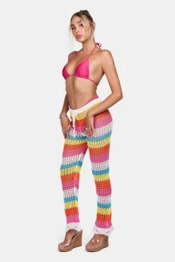 Adika New Follow The Rainbow Striped Crohet Pants
