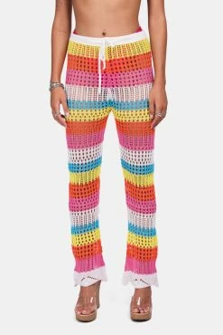 Adika New Follow The Rainbow Striped Crohet Pants